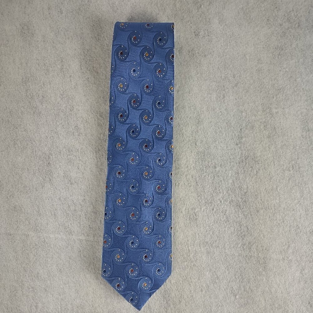 Rooster Men's Blue, Gold, Brown, Paisley Look 100% Silk Necktie - Picture 1 of 9